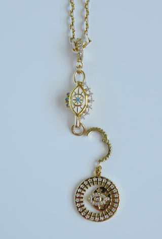 Evil Eye Hinged Clasp Lariat Chain - Figaro Link - add a charm