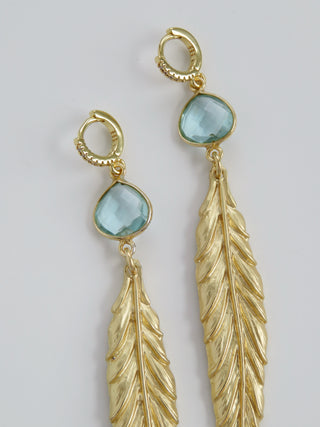 Feathered Blue Topaz Crystal Earrings