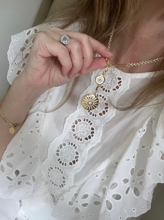 White Enamel Alec Evil Eye Sun Lariat Necklace