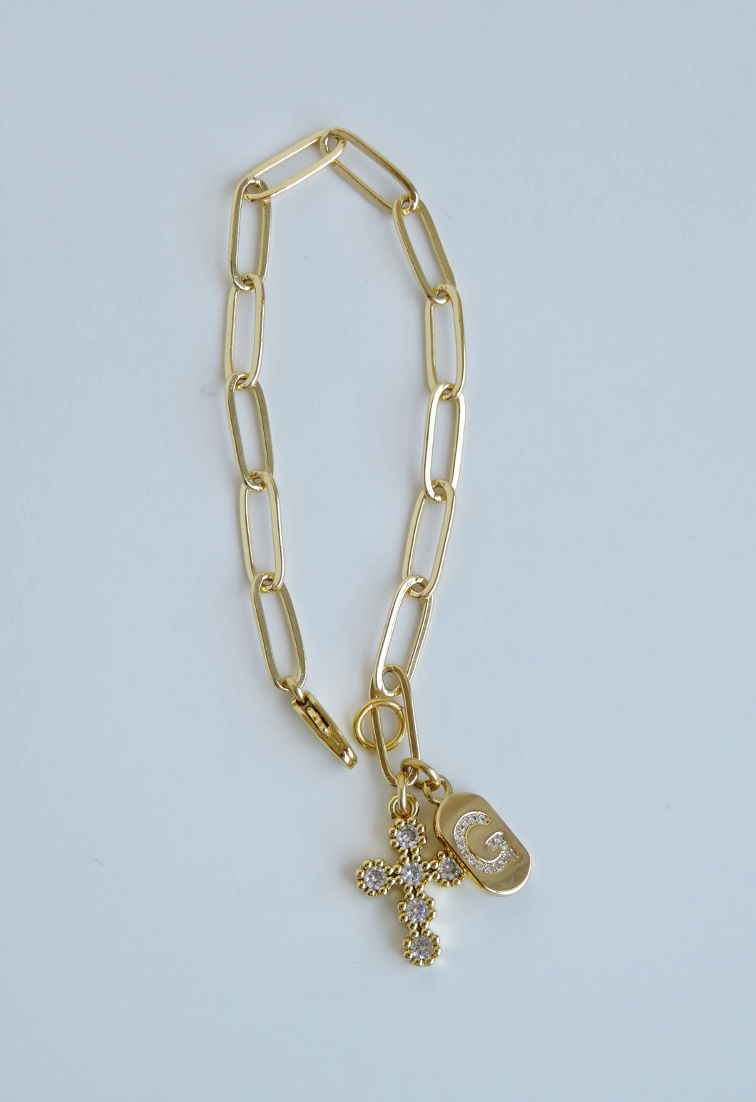 Diamond Cross & Initial Bracelet