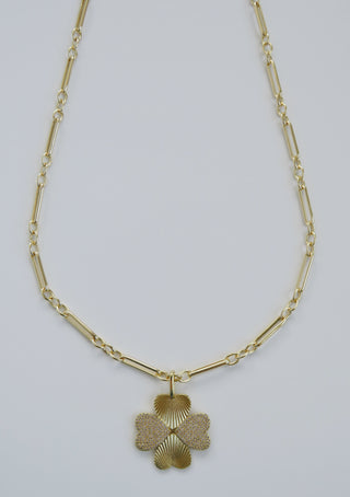 Diamond Heart Clover Necklace - Link Figaro Necklace