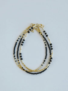 Styled Shimmer Beaded Wrist Stack - Black