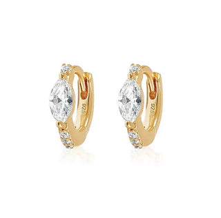 Petite Marquise Diamond Huggie Hoops - Sterling Silver