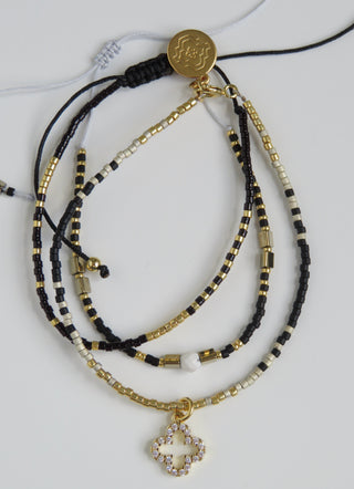 Clover Black Shimmer - Beaded Bracelets Wrist Stack of 3