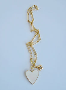 15.5” Enamel Heart with Clover Figaro Necklace