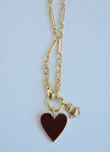 Load image into Gallery viewer, Sanxenxo Hamsa Clasp - Burgundy Heart with Scarab Beetle Necklace