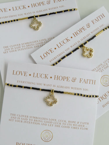 Abigail Clover Bracelet Black & Gold - Love • Luck • Hope & Faith