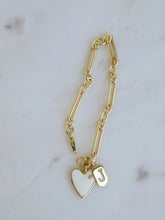 Load image into Gallery viewer, Diamond Heart &amp; Diamond Initial Tag Bracelet - Figaro Link