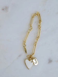 Diamond Heart & Diamond Initial Tag Bracelet - Figaro Link