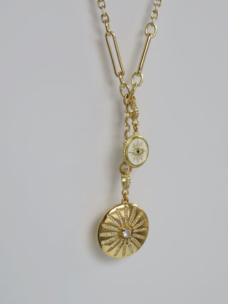 White Enamel Alec Evil Eye Sun Lariat Necklace