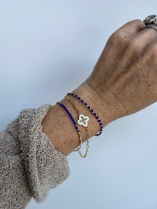 Pearl Shell Clover - Beaded Wrist Stack - Blue