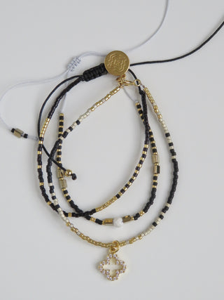 Clover Black Shimmer - Beaded Bracelets Wrist Stack of 3