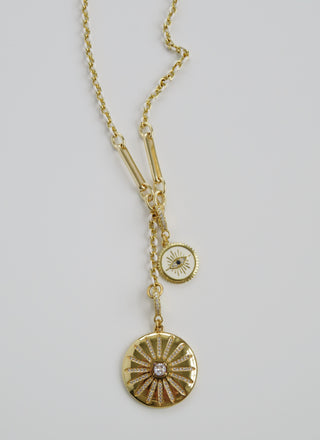 White Enamel Alec Evil Eye Sun Lariat Necklace