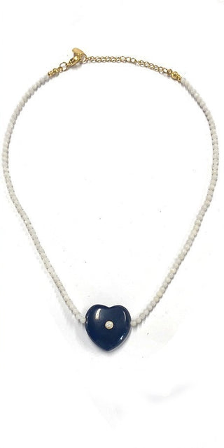 Newport - White Beaded Heart Necklace