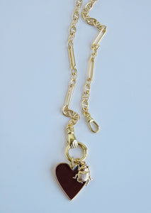 Sanxenxo Hamsa Clasp - Burgundy Heart with Scarab Beetle Necklace