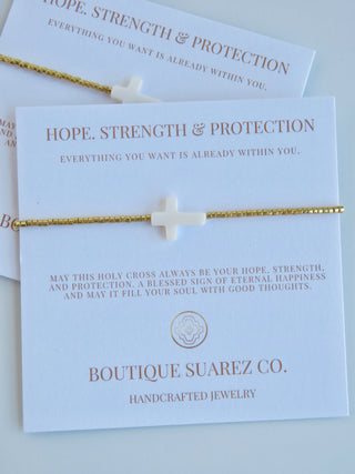 Pearl Shell Holy Cross Bracelet - Hope. Strength & Protection