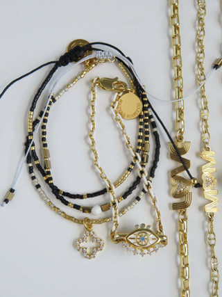 Clover Black Shimmer - Beaded Bracelets Wrist Stack of 3