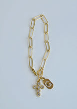 Load image into Gallery viewer, Diamond Cross &amp; Initial Bracelet