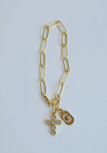 Diamond Cross & Initial Bracelet