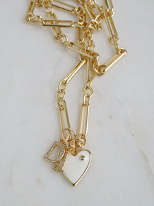 Heart & Two Diamond Initials Necklace - Figaro Chain