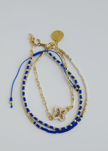 Pearl Shell Clover - Beaded Wrist Stack - Blue