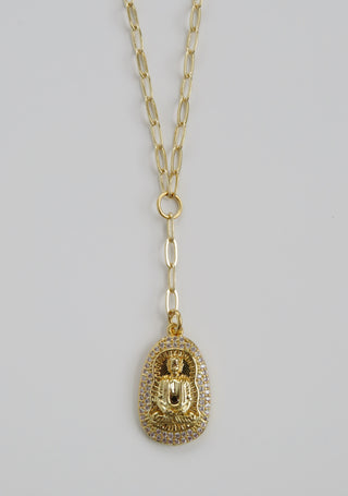 Diamond Buddha Necklace - Dainty Paperclip Link