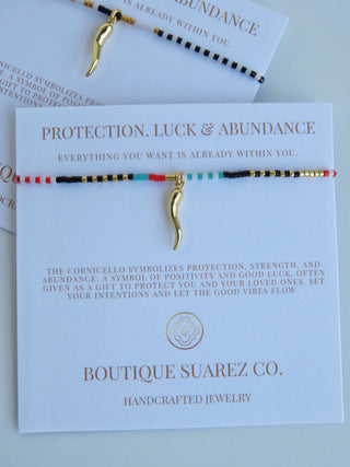 Essential Protection - Cornicello Bracelet - Abigail - Black, Red, Blue & Gold