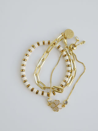 Pearl Shell Heart Clover - Wrist Stack - Winter White