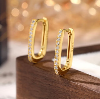 Oblong Diamond Hoops - Sterling Silver