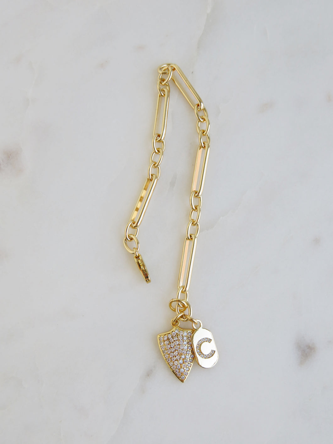 Diamond Shield & Initial Bracelet