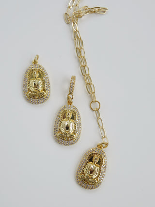 Diamond Buddha Necklace - Dainty Paperclip Link