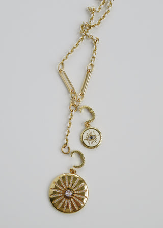 White Enamel Alec Evil Eye Sun Lariat Necklace