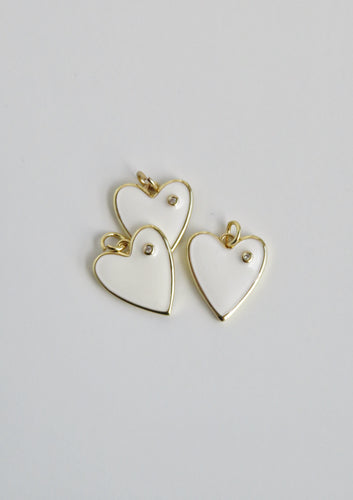 White Enamel Heart Charm