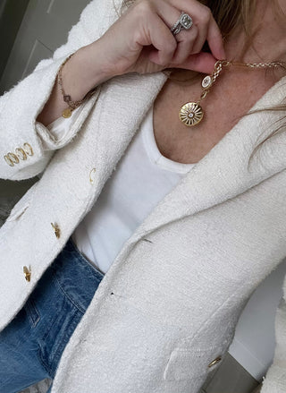 White Enamel Alec Evil Eye Sun Lariat Necklace