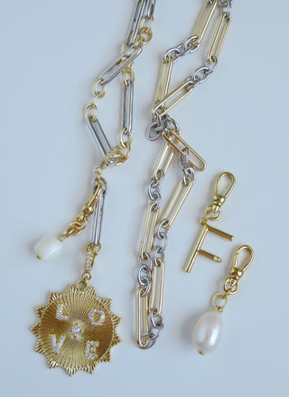 Mixed Metal Hinged Clasp Lariat Chain - Figaro Link - add a charm