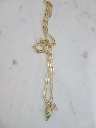 Angel Wing & Diamond Initial Necklace - Clip Chain
