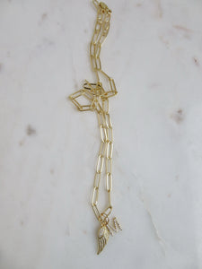 Angel Wing & Diamond Initial Necklace - Clip Chain