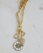 Load image into Gallery viewer, Santorini Evil Eye Charm Cluster Necklace - Figaro Link