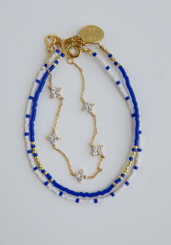 Dainty Clover - Beaded Wrist Stack - Blue