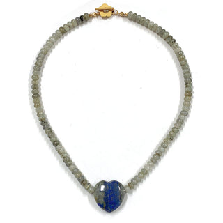 Montauk -  Sage Beaded Heart Necklace