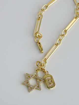 Diamond Star Of David Initial Bracelet