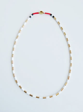 Stella Enamel Tube Necklace - White & Gold with Red Cord