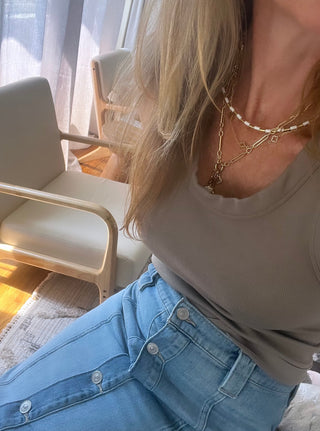 Stella Enamel Tube Necklace - White & Gold with Red Cord