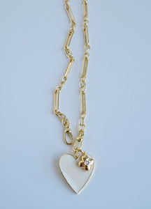 15.5” Enamel Heart with Clover Figaro Necklace