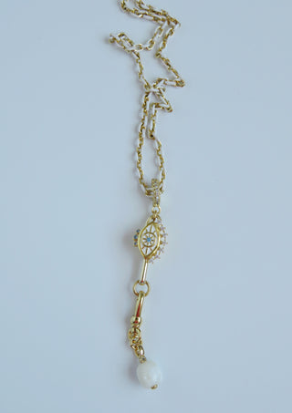 Evil Eye Hinged Clasp Lariat Chain - Figaro Link - add a charm