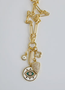 Santorini Evil Eye Charm Cluster Necklace - Figaro