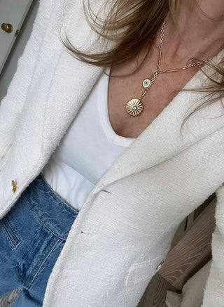 White Enamel Alec Evil Eye Sun Lariat Necklace