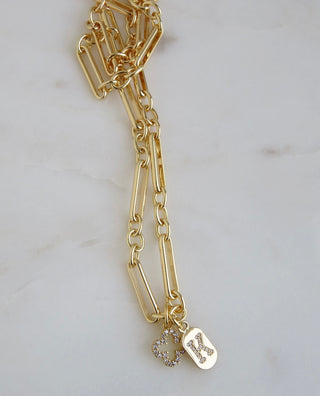 Clover & Initial Tag Necklace - Figaro Chain