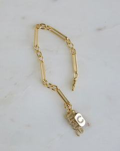 Love & Diamond Initial Tag Bracelet - Figaro Link
