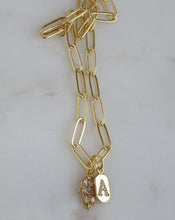Load image into Gallery viewer, Hamsa &amp; Initial Tag Necklace - Clip Chain